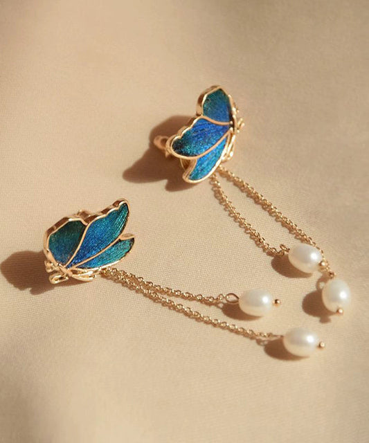 Drop Pearl Butterfly Color Overgild Blue Tassel Gradient Copper FashionChic
