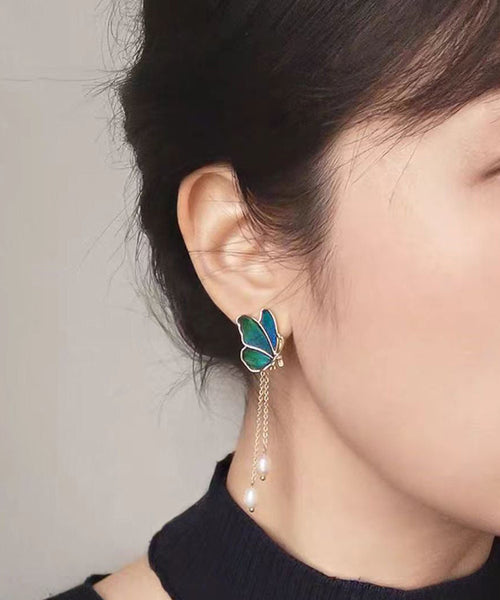 Drop Pearl Butterfly Color Overgild Blue Tassel Gradient Copper FashionChic