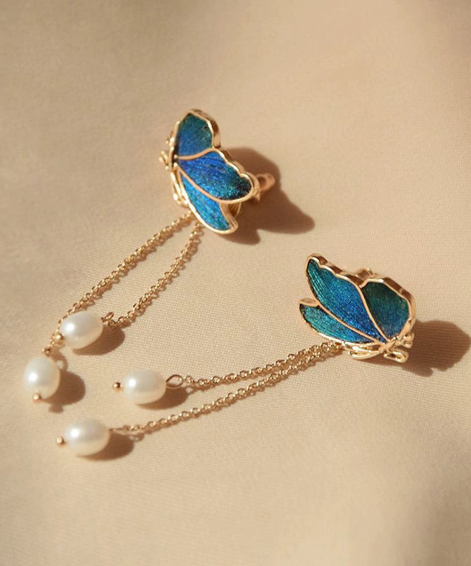 Drop Pearl Butterfly Color Overgild Blue Tassel Gradient Copper FashionChic