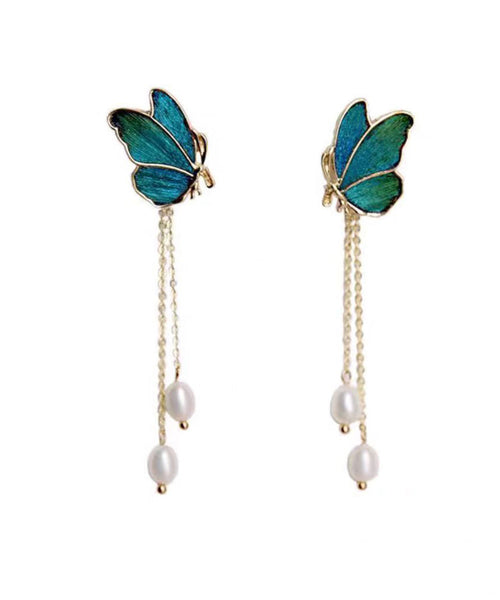 Drop Pearl Butterfly Color Overgild Blue Tassel Gradient Copper FashionChic