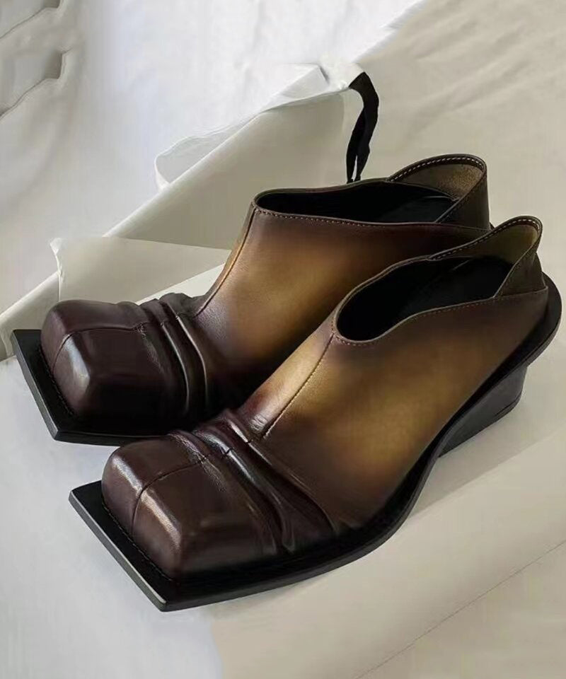 Gradient Color Brown Splicing Chunky High Heels JJ015 Shoe-GGX240609