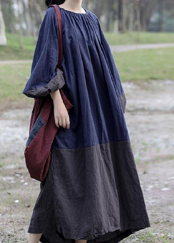 Gradient Color Colorblock O-Neck Patchwork Long Dresses Spring GH1070 Ada Fashion