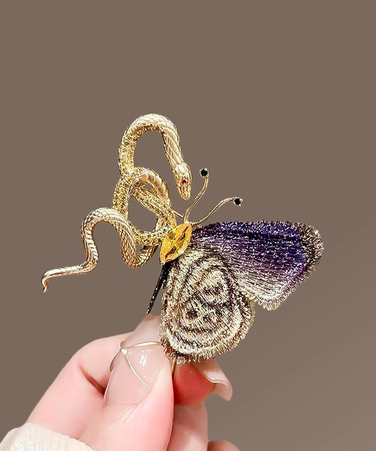 Gradient Color Copper Overgild Golden Snake Butterfly Brooches YD032 ABC