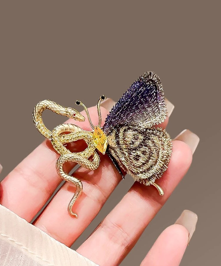Gradient Color Copper Overgild Golden Snake Butterfly Brooches YD032 ABC