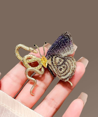Gradient Color Copper Overgild Golden Snake Butterfly Brooches YD032 ABC