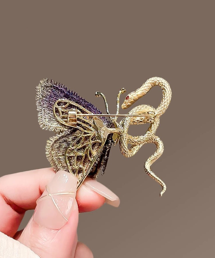 Gradient Color Copper Overgild Golden Snake Butterfly Brooches YD032 ABC