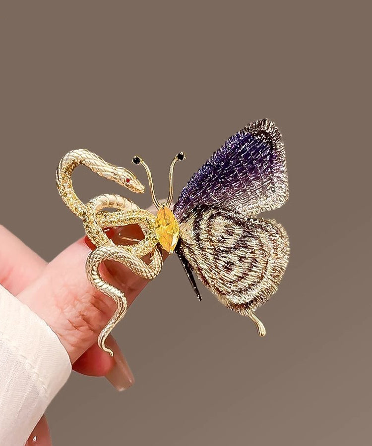 Gradient Color Copper Overgild Golden Snake Butterfly Brooches YD032 ABC