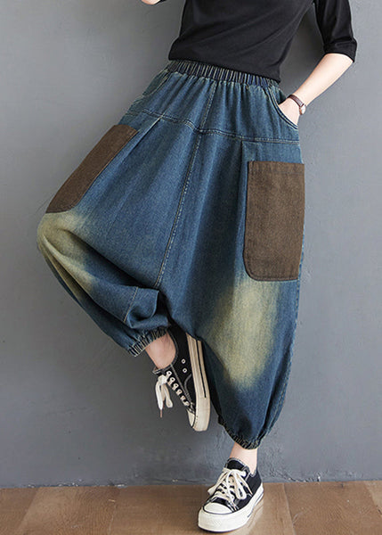 Pants Summer Elastic Blue Color Denim Gradient Waist Harem FashionChic