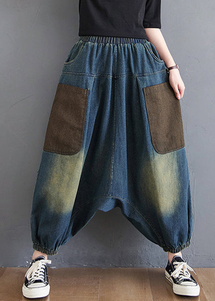 Pants Summer Elastic Blue Color Denim Gradient Waist Harem FashionChic