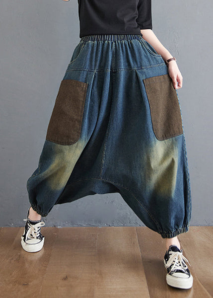 Pants Summer Elastic Blue Color Denim Gradient Waist Harem FashionChic