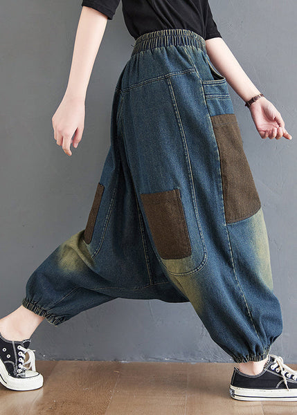 Pants Summer Elastic Blue Color Denim Gradient Waist Harem FashionChic