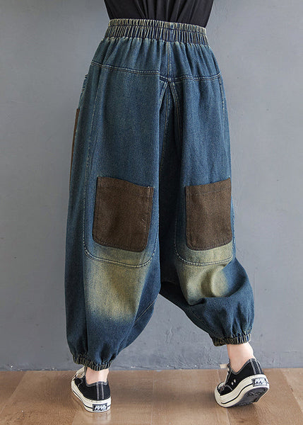 Pants Summer Elastic Blue Color Denim Gradient Waist Harem FashionChic