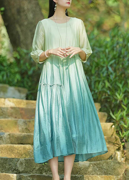 Gradient Color Green Ruffled Patchwork Long Dresses Summer UU044 OM-MM240820