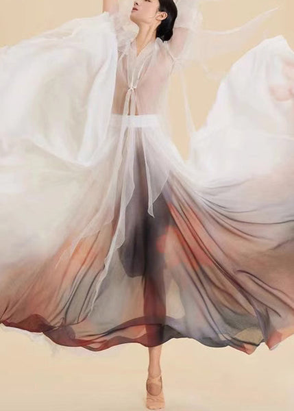 Maxi Skirt Color Silk High Waist Gradient FashionChic