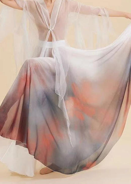 Maxi Skirt Color Silk High Waist Gradient FashionChic