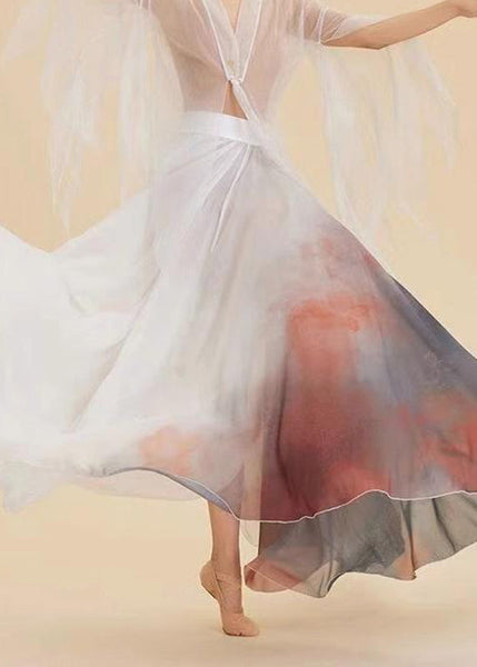 Maxi Skirt Color Silk High Waist Gradient FashionChic