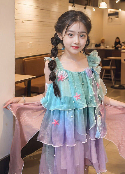 Gradient Color O-Neck Kids Chiffon Maxi Dress Summer EW024 WS-JRTZSDL240810
