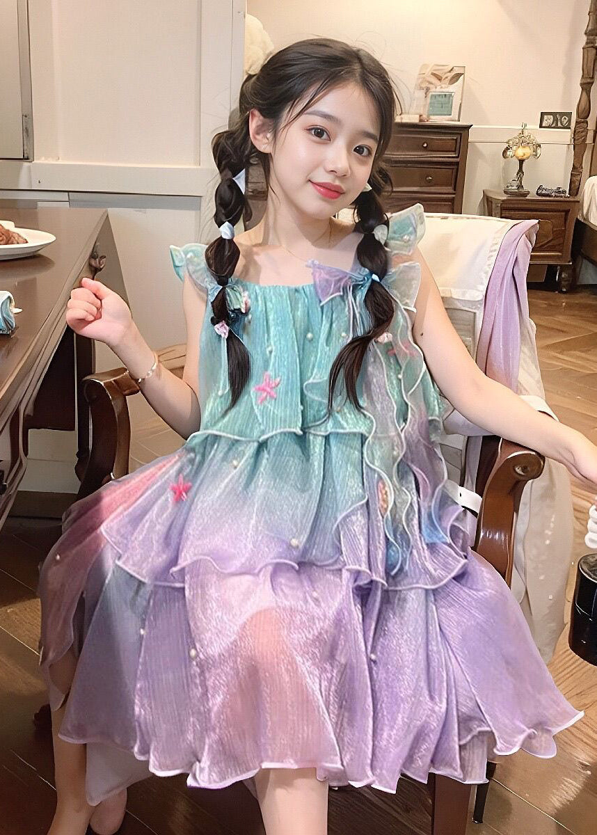 Gradient Color O-Neck Kids Chiffon Maxi Dress Summer EW024 WS-JRTZSDL240810