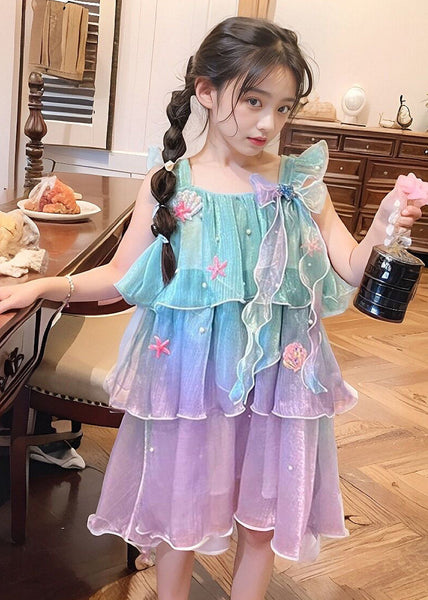 Gradient Color O-Neck Kids Chiffon Maxi Dress Summer EW024 WS-JRTZSDL240810