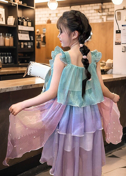 Gradient Color O-Neck Kids Chiffon Maxi Dress Summer EW024 WS-JRTZSDL240810