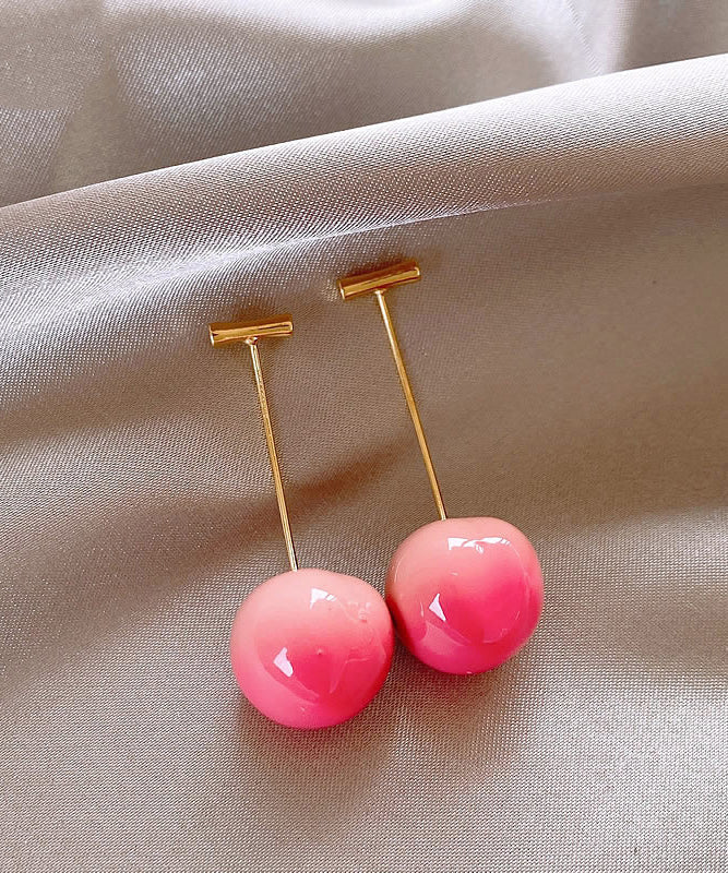 Earrings Drop Cherry Gradient Color Copper Alloy Pink FashionChic