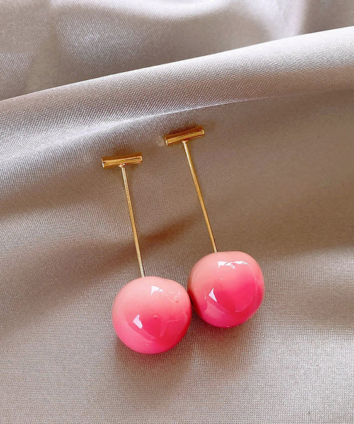 Earrings Drop Cherry Gradient Color Copper Alloy Pink FashionChic