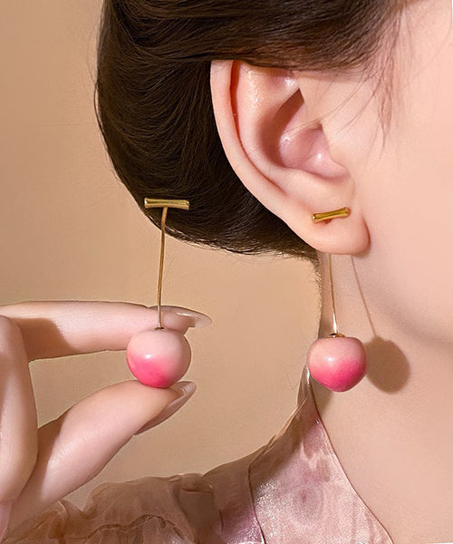 Earrings Drop Cherry Gradient Color Copper Alloy Pink FashionChic