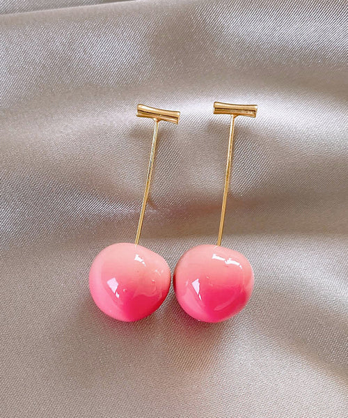 Earrings Drop Cherry Gradient Color Copper Alloy Pink FashionChic