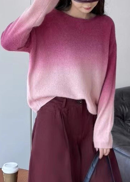 Gradient Color Pink O-Neck Cotton Knit Sweaters Winter WZ023 ABC