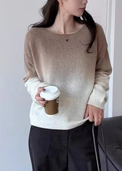 Gradient Color Pink O-Neck Cotton Knit Sweaters Winter WZ023 ABC