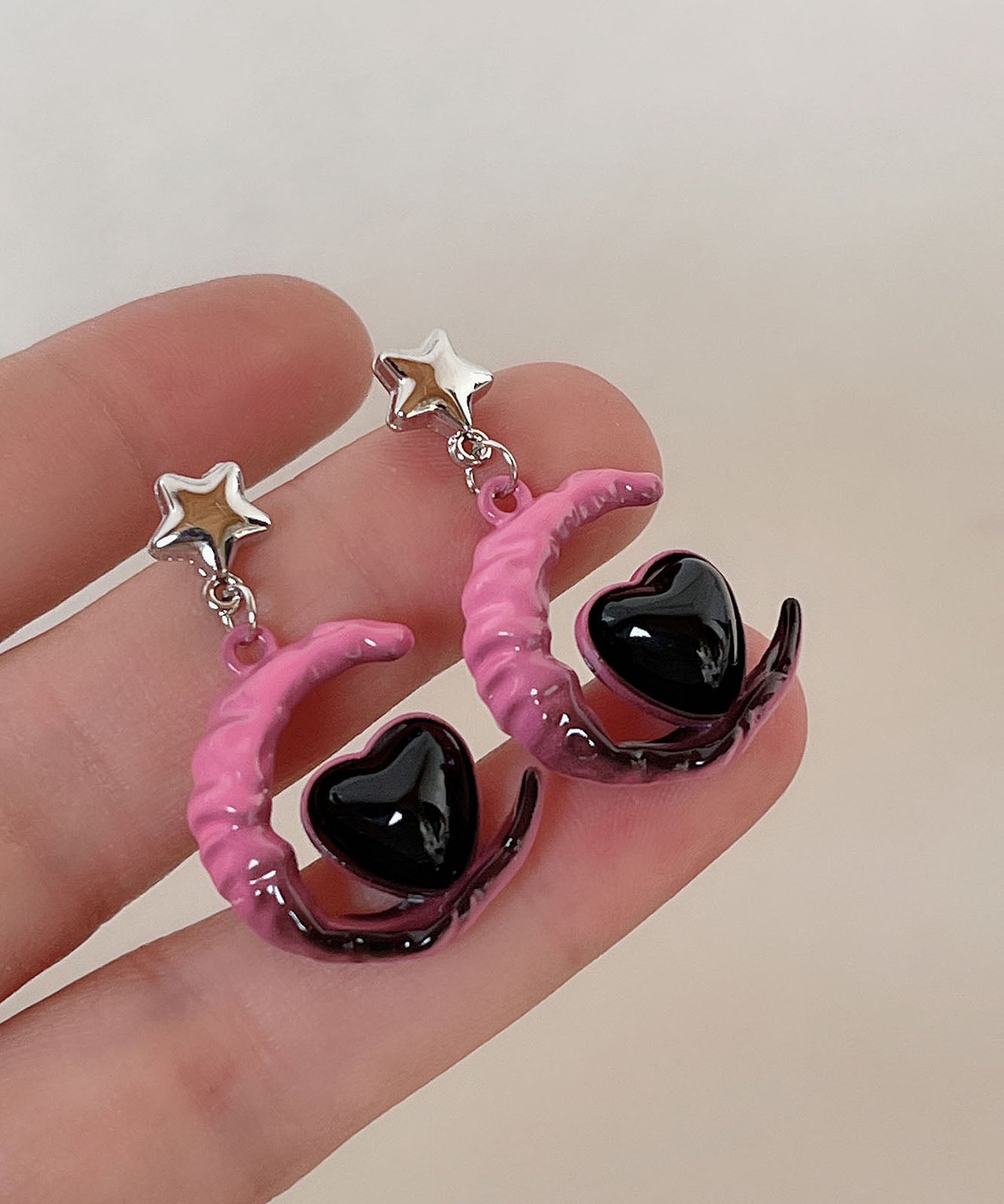 Drop Love Silver Alloy Gradient Sterling Glass Moon Pink Color FashionChic