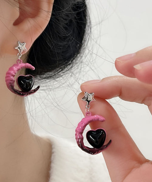 Drop Love Silver Alloy Gradient Sterling Glass Moon Pink Color FashionChic