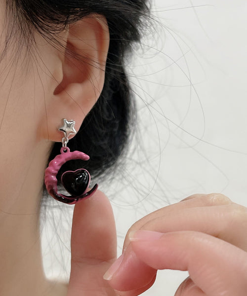 Drop Love Silver Alloy Gradient Sterling Glass Moon Pink Color FashionChic