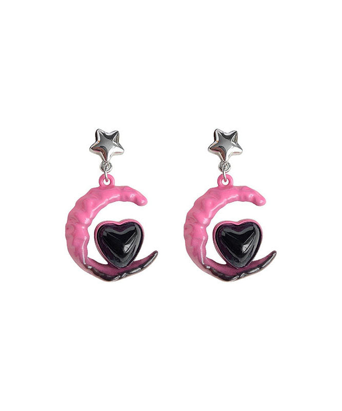 Drop Love Silver Alloy Gradient Sterling Glass Moon Pink Color FashionChic