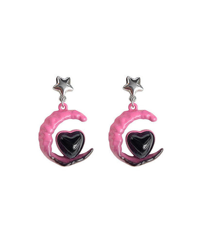 Drop Love Silver Alloy Gradient Sterling Glass Moon Pink Color FashionChic
