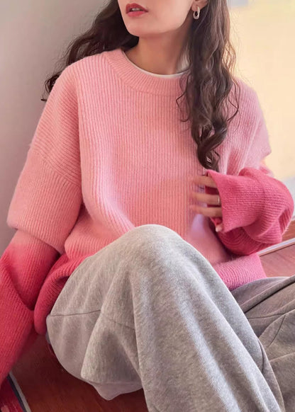 Gradient Color Pink Thick Cotton Knitted Sweater Winter RK017 ABC