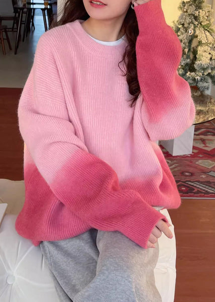 Gradient Color Pink Thick Cotton Knitted Sweater Winter RK017 ABC