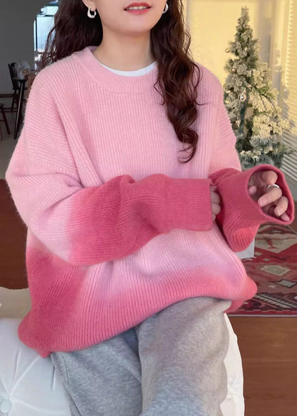 Gradient Color Pink Thick Cotton Knitted Sweater Winter RK017 ABC