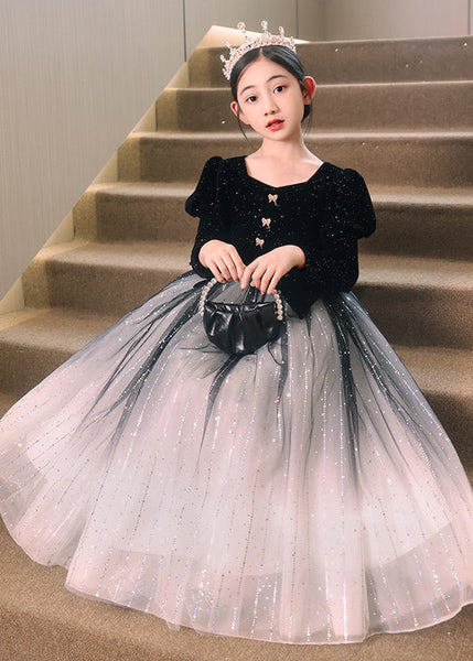 Red Color Patchwork Tulle Long Dress Wrinkled Gradient Girls FashionChic