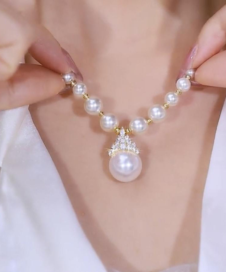 Gradient Color White Copper Alloy Zircon Pearl Pendant Necklace YI043 ABC