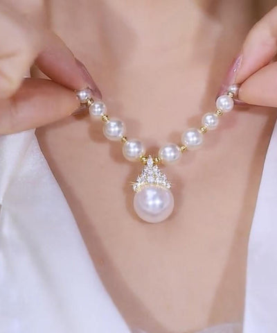 Gradient Color White Copper Alloy Zircon Pearl Pendant Necklace YI043 ABC