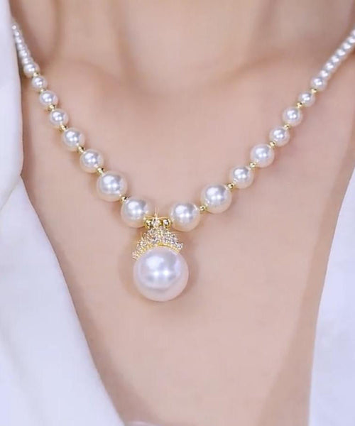 Gradient Color White Copper Alloy Zircon Pearl Pendant Necklace YI043 ABC