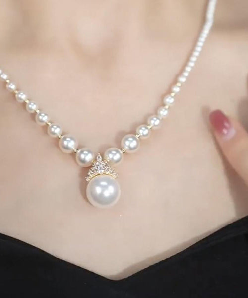 Gradient Color White Copper Alloy Zircon Pearl Pendant Necklace YI043 ABC