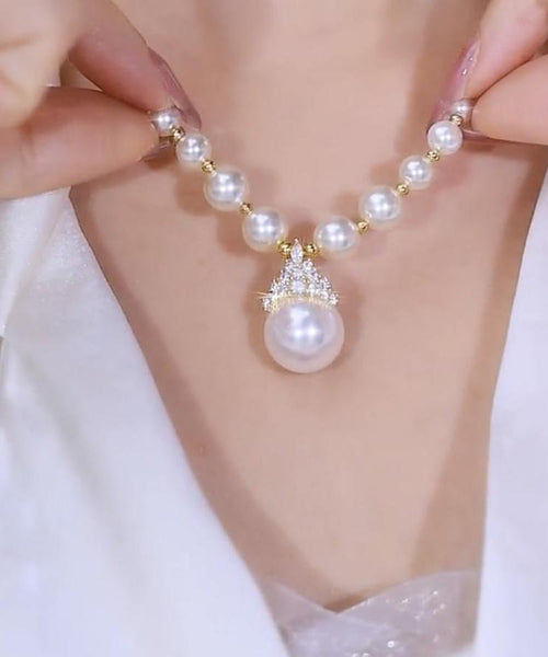 Gradient Color White Copper Alloy Zircon Pearl Pendant Necklace YI043 ABC