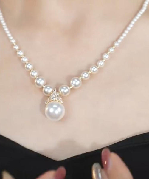 Gradient Color White Copper Alloy Zircon Pearl Pendant Necklace YI043 ABC