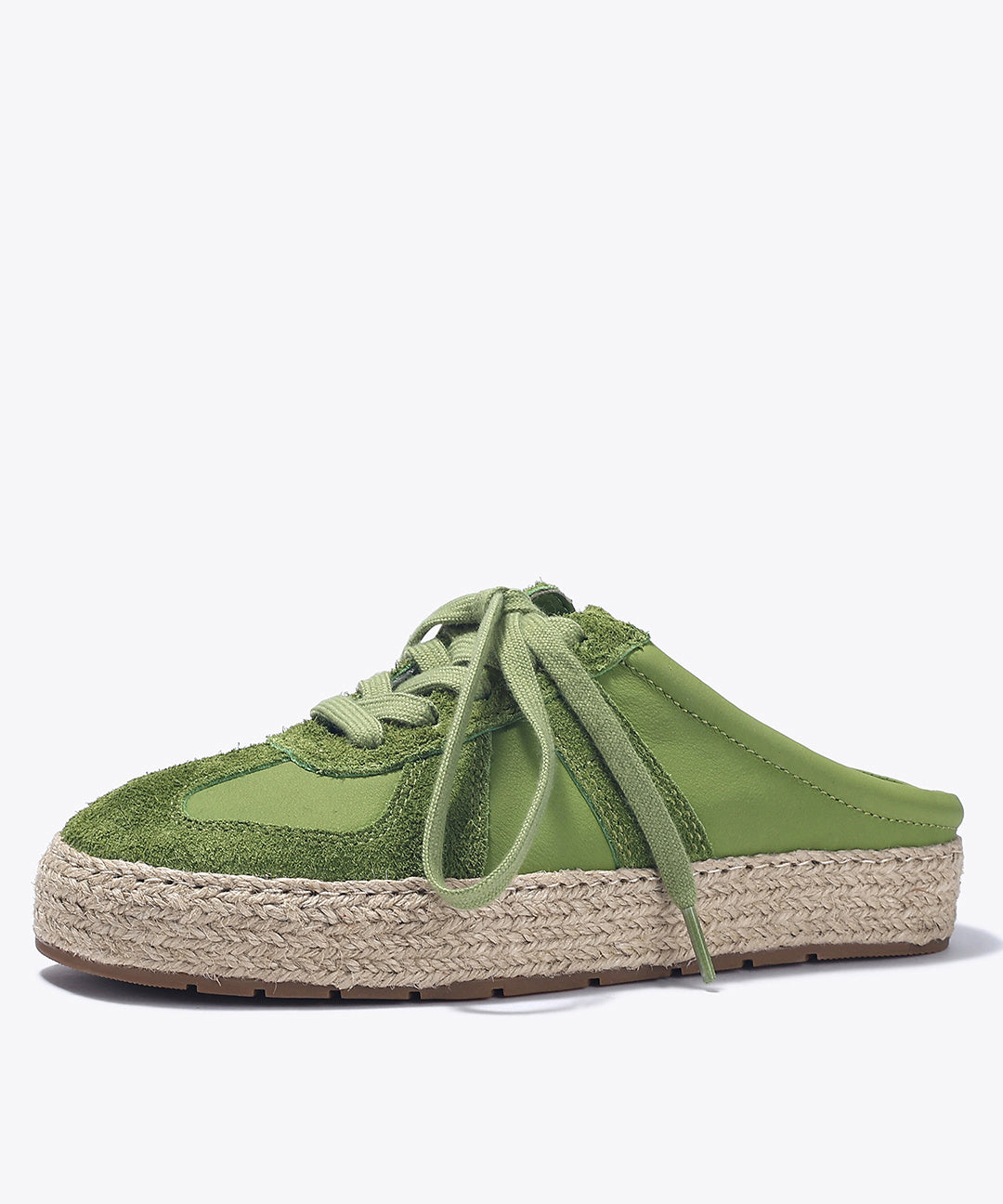 Splicing Grass Lace Slide Green Leather Up Cowhide Platform FashionChic