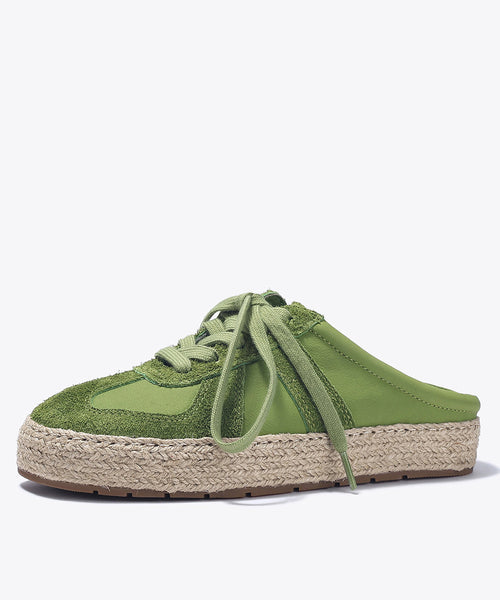 Splicing Grass Lace Slide Green Leather Up Cowhide Platform FashionChic