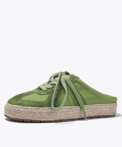 Splicing Grass Lace Slide Green Leather Up Cowhide Platform FashionChic