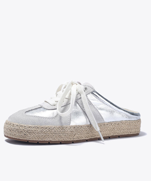 Splicing Grass Lace Slide Green Leather Up Cowhide Platform FashionChic