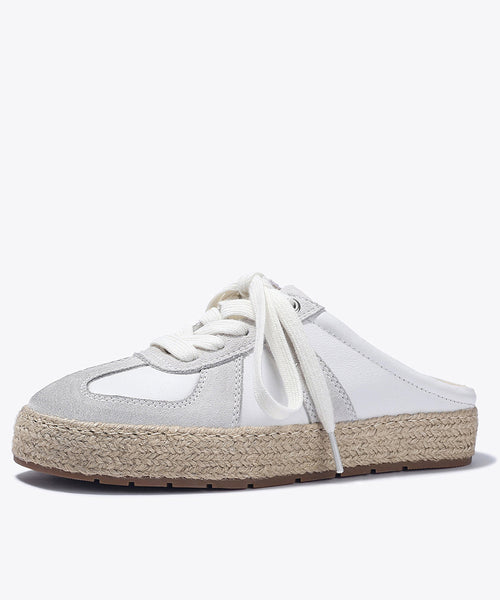 Splicing Grass Lace Slide Green Leather Up Cowhide Platform FashionChic